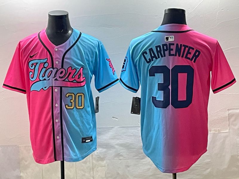 Men 2025 Detroit Tigers 30 Carpenter Blue pink Game Nike MLB Jersey style 02